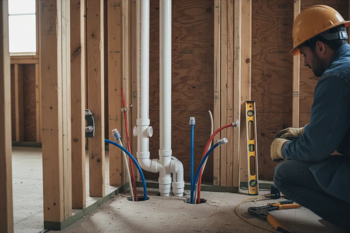 Drain and supply rough-in during Sump Pump Repair in Lincroft