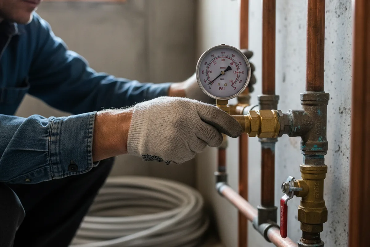 Pressure testing a repaired line during Water Line Repair in Lincroft